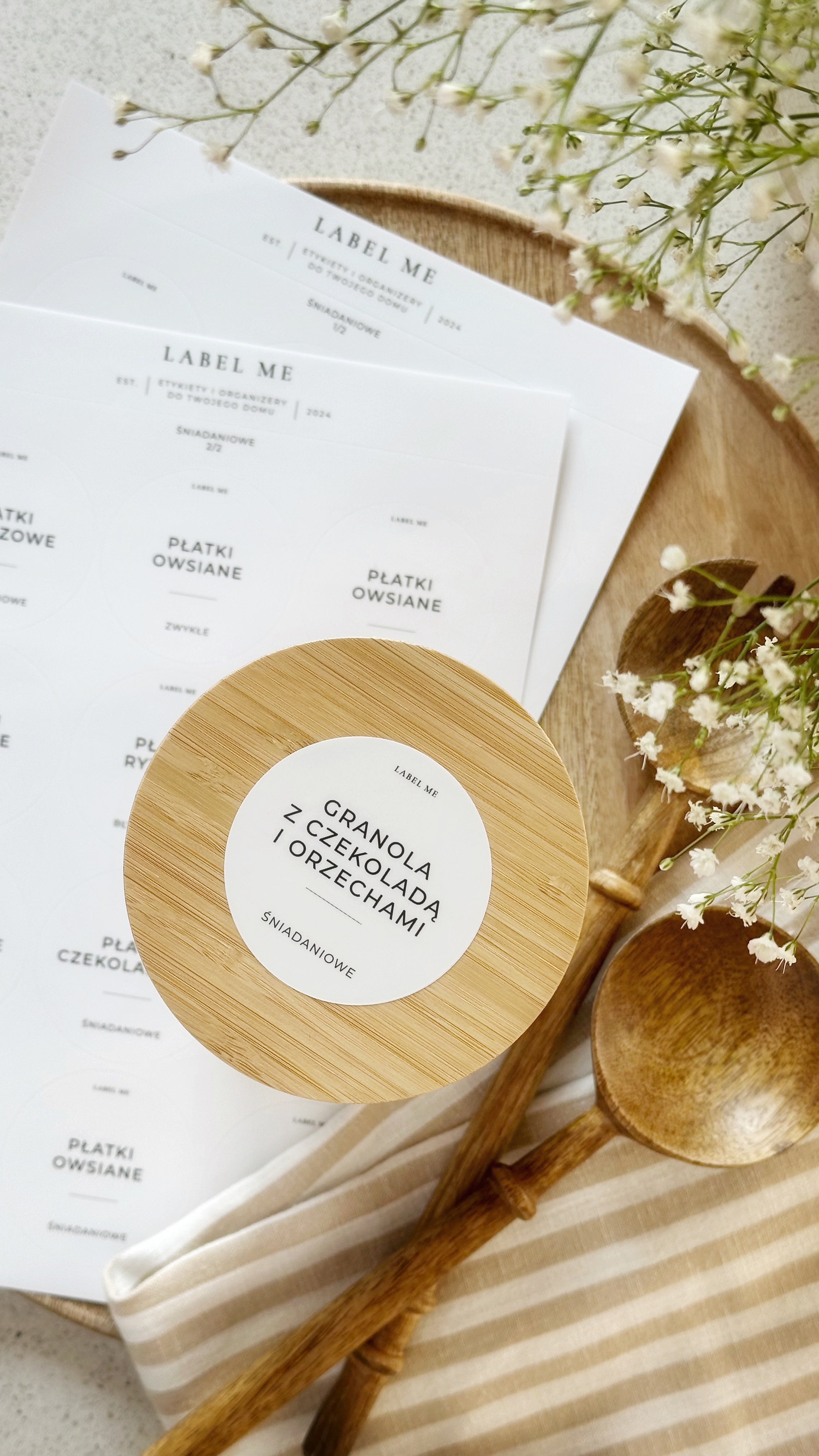 Etykiety ŚNIADANIOWE - 48 szt. | Białe | Okrągłe
