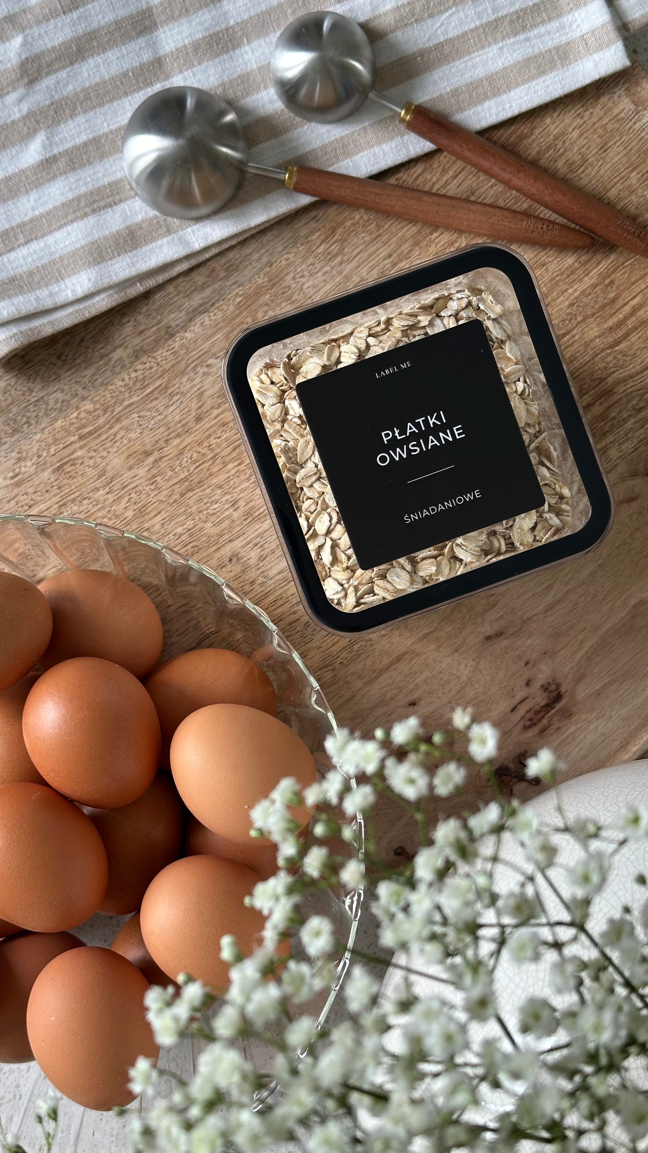 Etykiety ŚNIADANIOWE - 48 szt. | Czarne | Kwadratowe