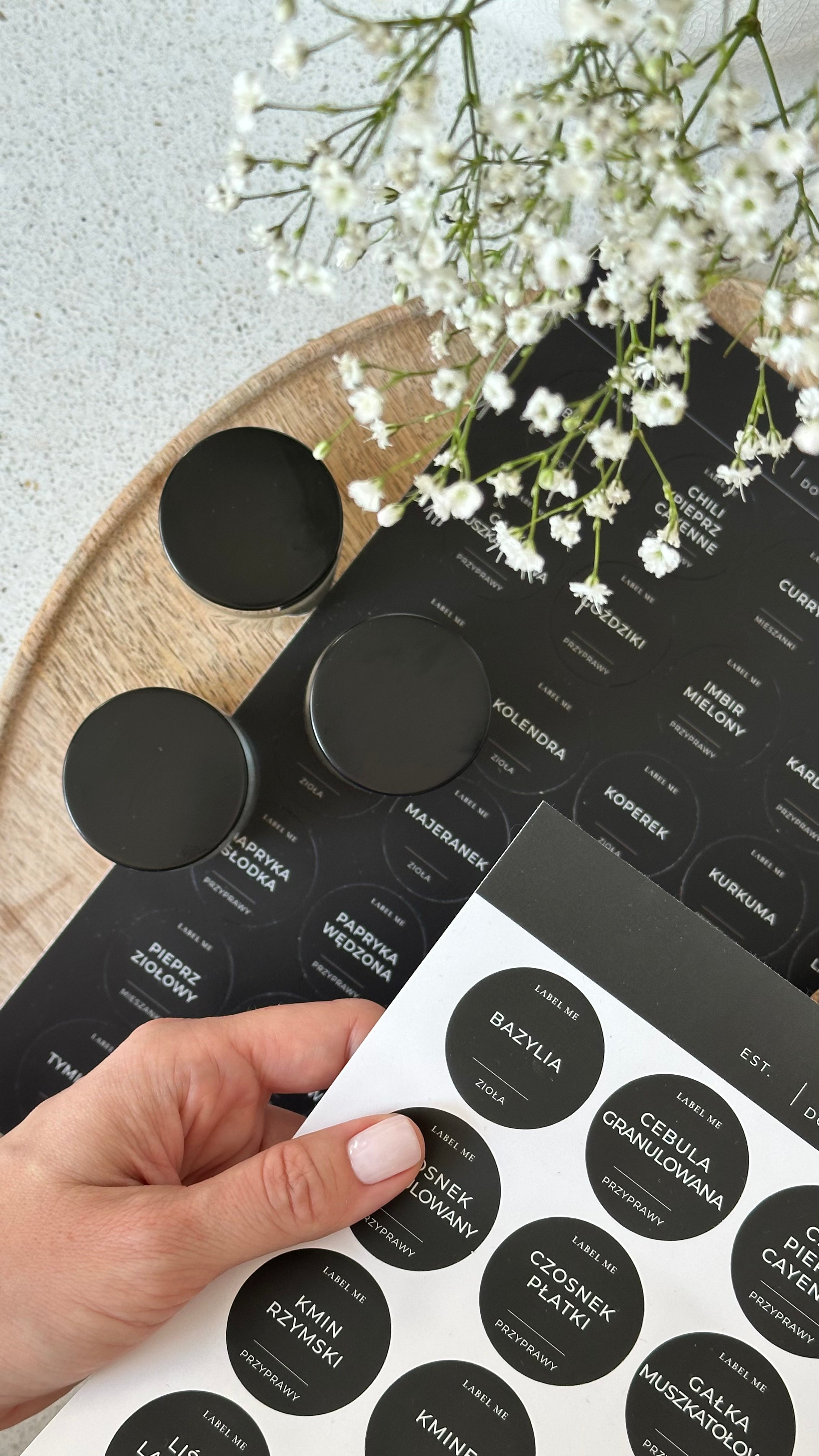 Etykiety na PRZYPRAWY - 105 szt. | Czarne | Okrągłe