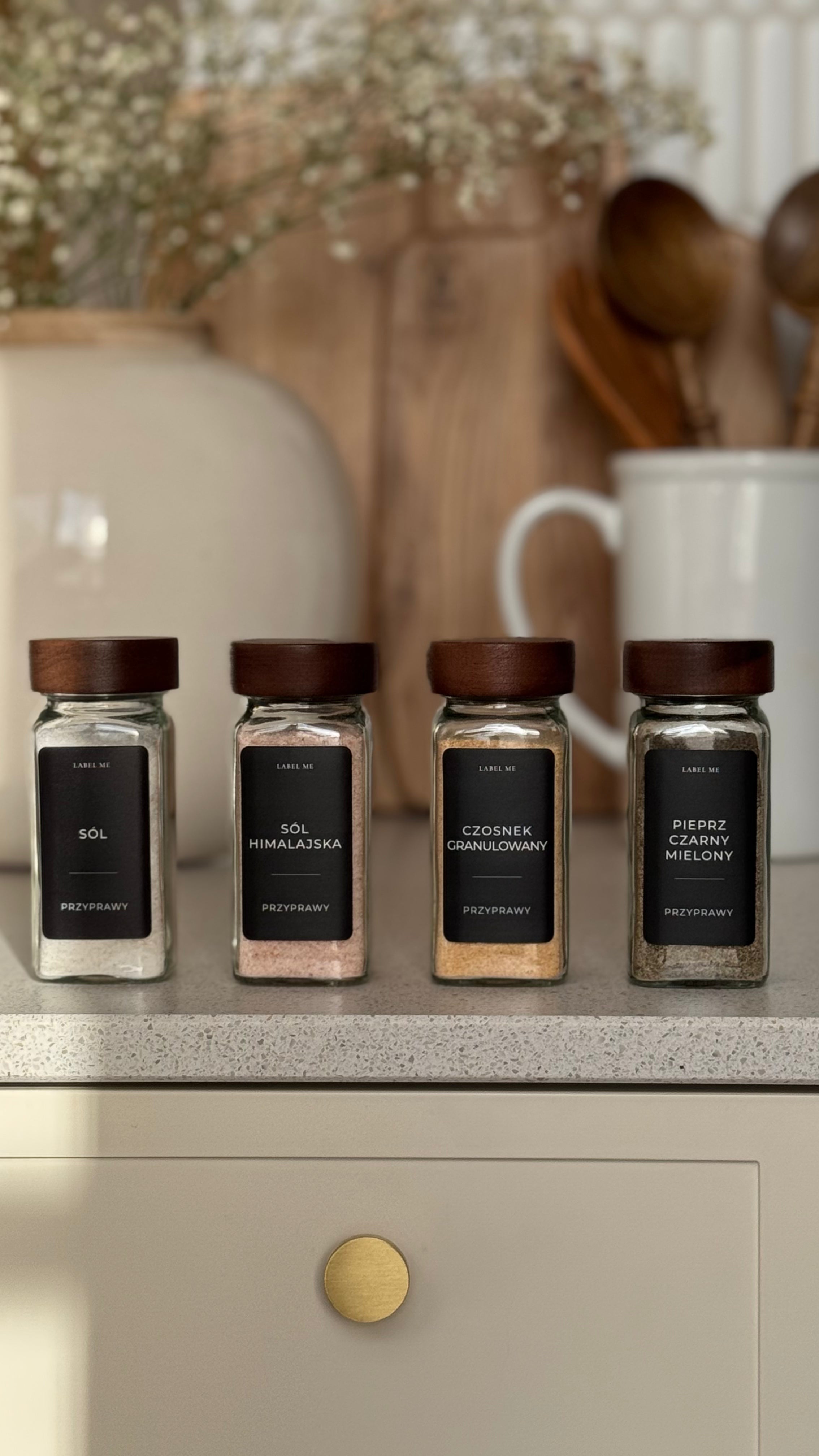 Etykiety na PRZYPRAWY - 100 szt. | Czarne | Prostokątne