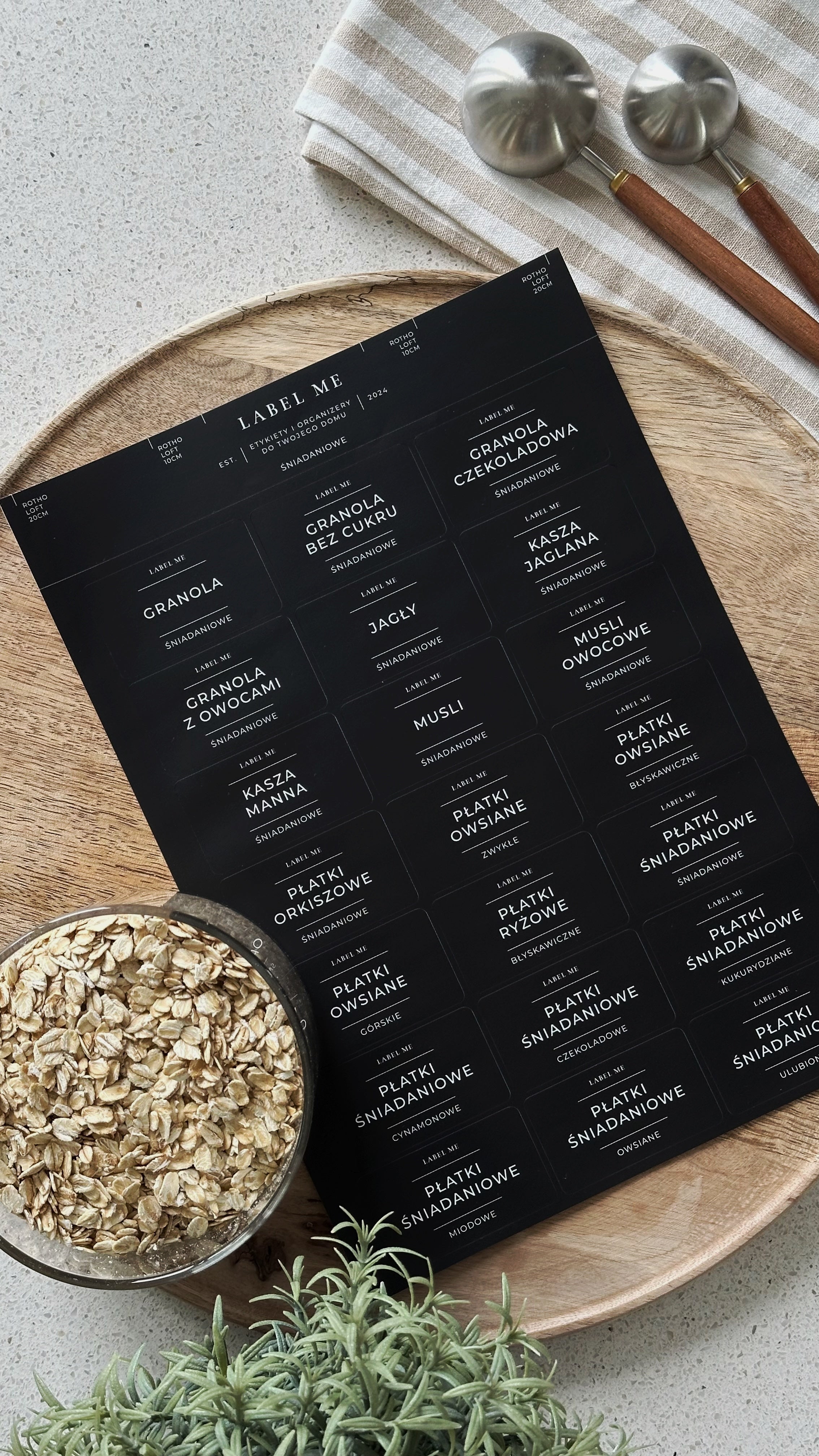 Etykiety ŚNIADANIOWE - 42 szt. | Czarne | Prostokątne