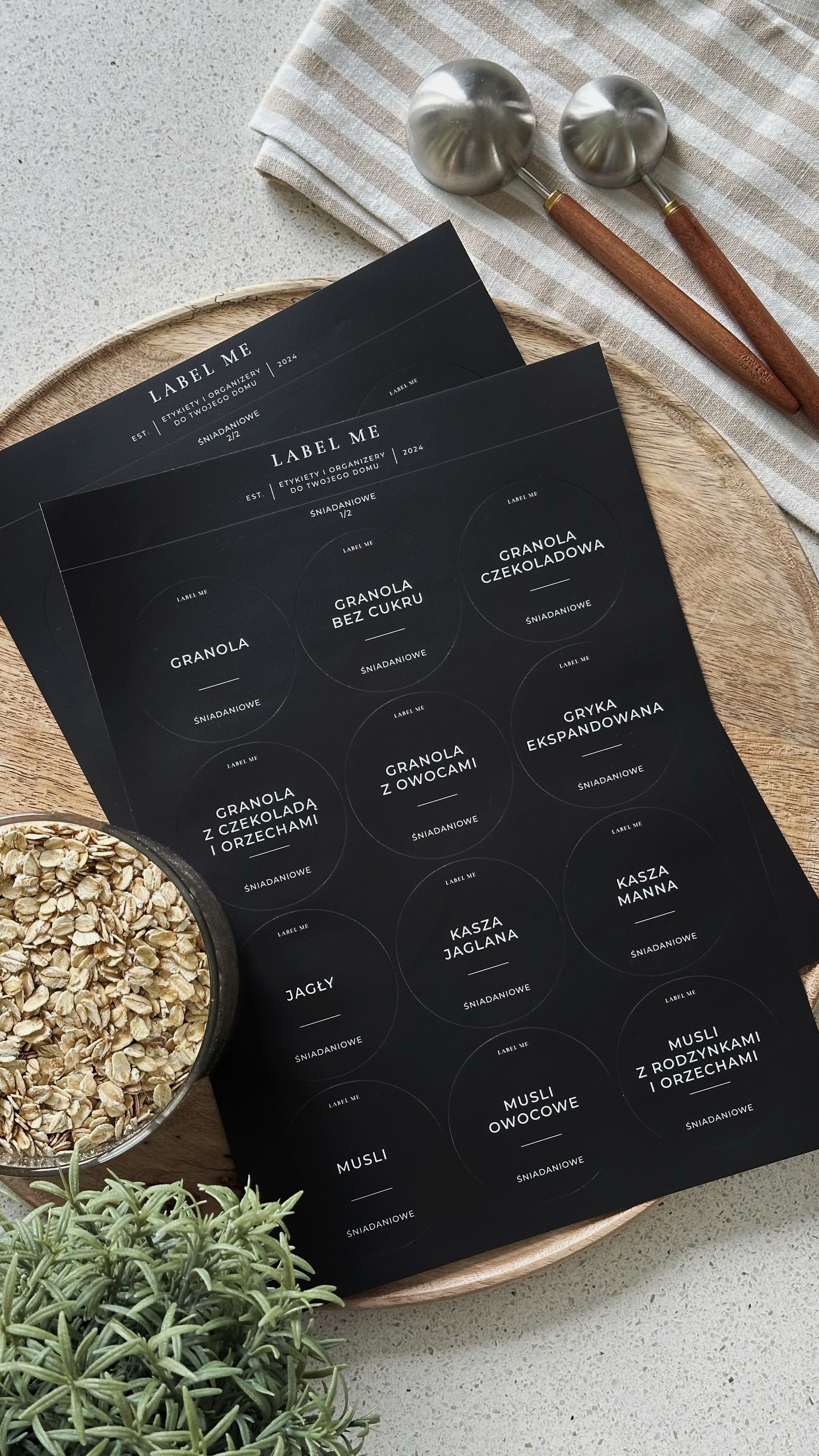 Etykiety ŚNIADANIOWE - 48 szt. | Czarne | Okrągłe