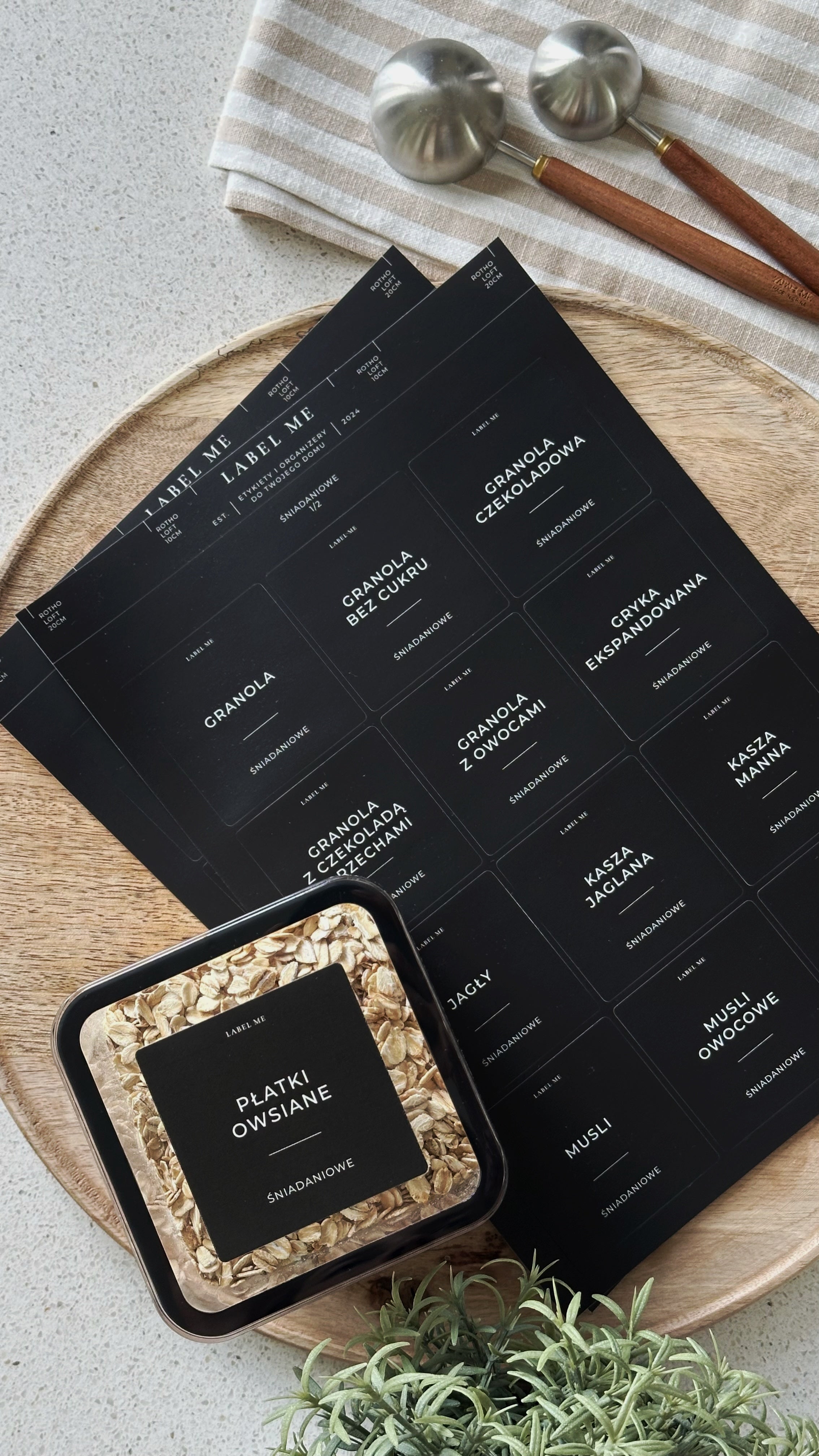 Etykiety ŚNIADANIOWE - 48 szt. | Czarne | Kwadratowe