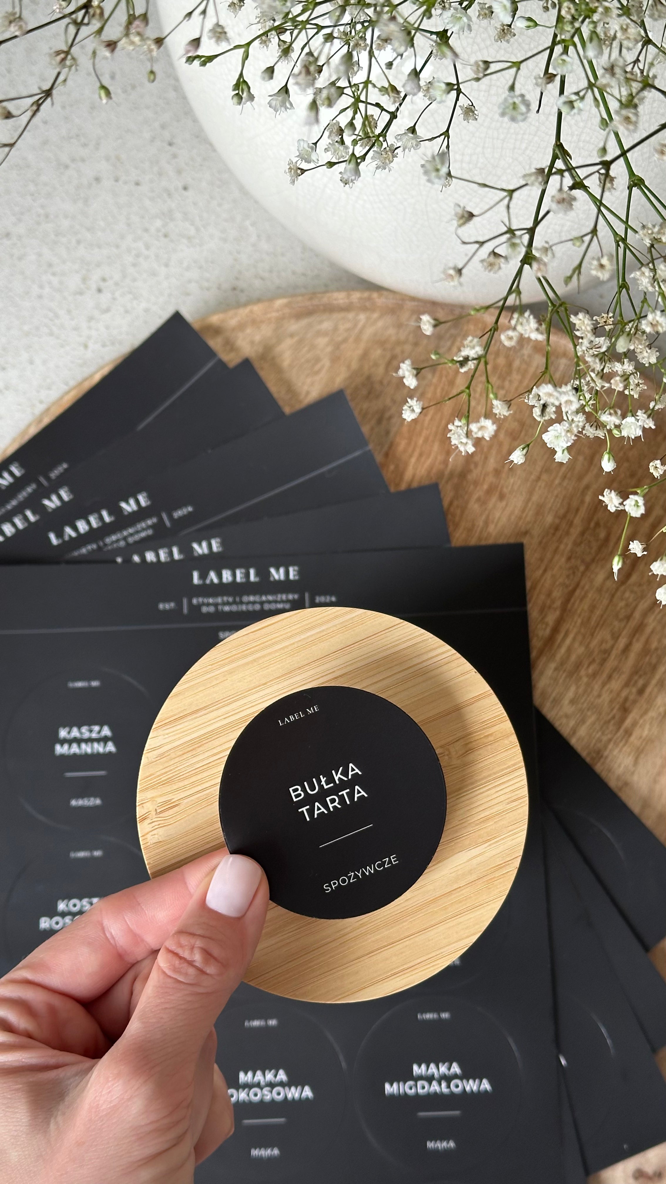 Etykiety SPOŻYWCZE - 84 szt. | Czarne | Okrągłe