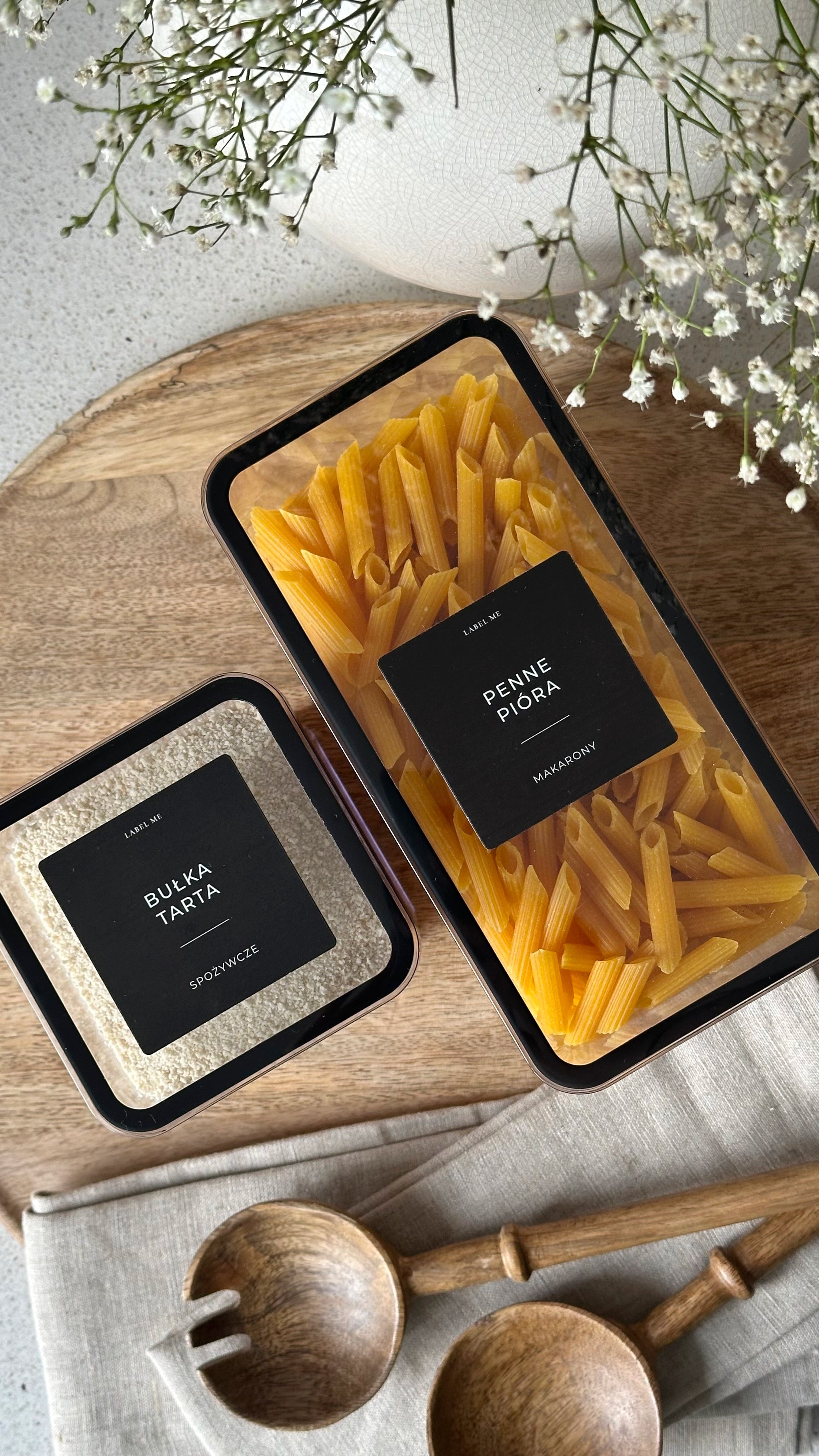 Etykiety SPOŻYWCZE - 84 szt. | Czarne | Kwadratowe