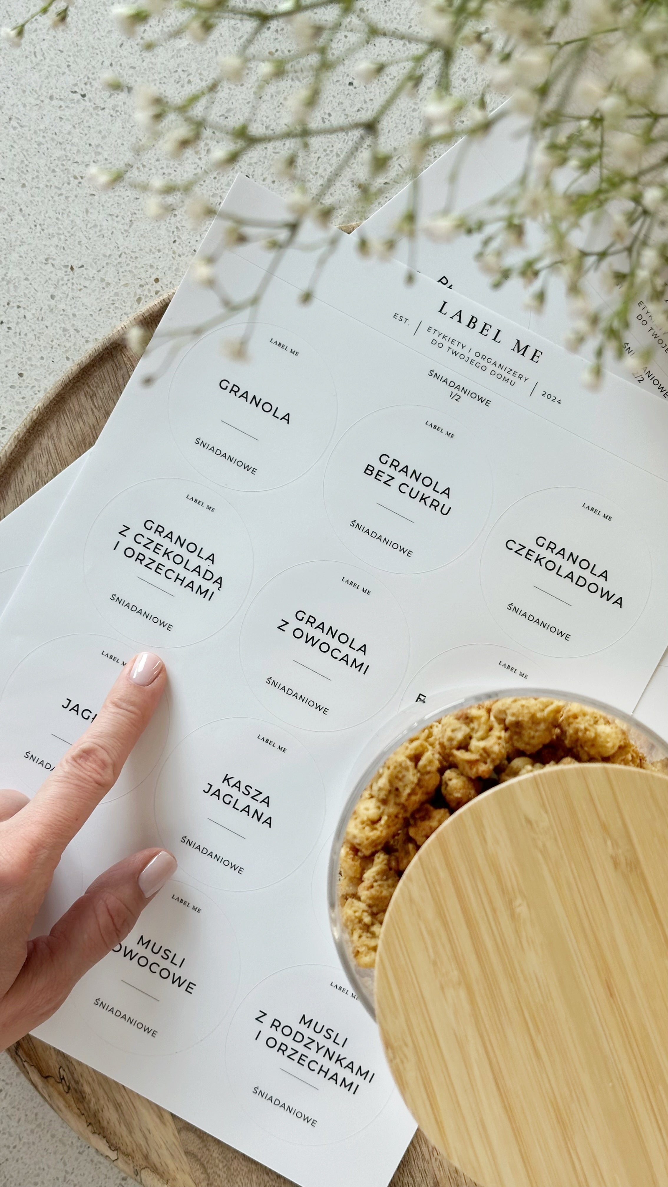 Etykiety ŚNIADANIOWE - 60 szt. | Białe | Okrągłe