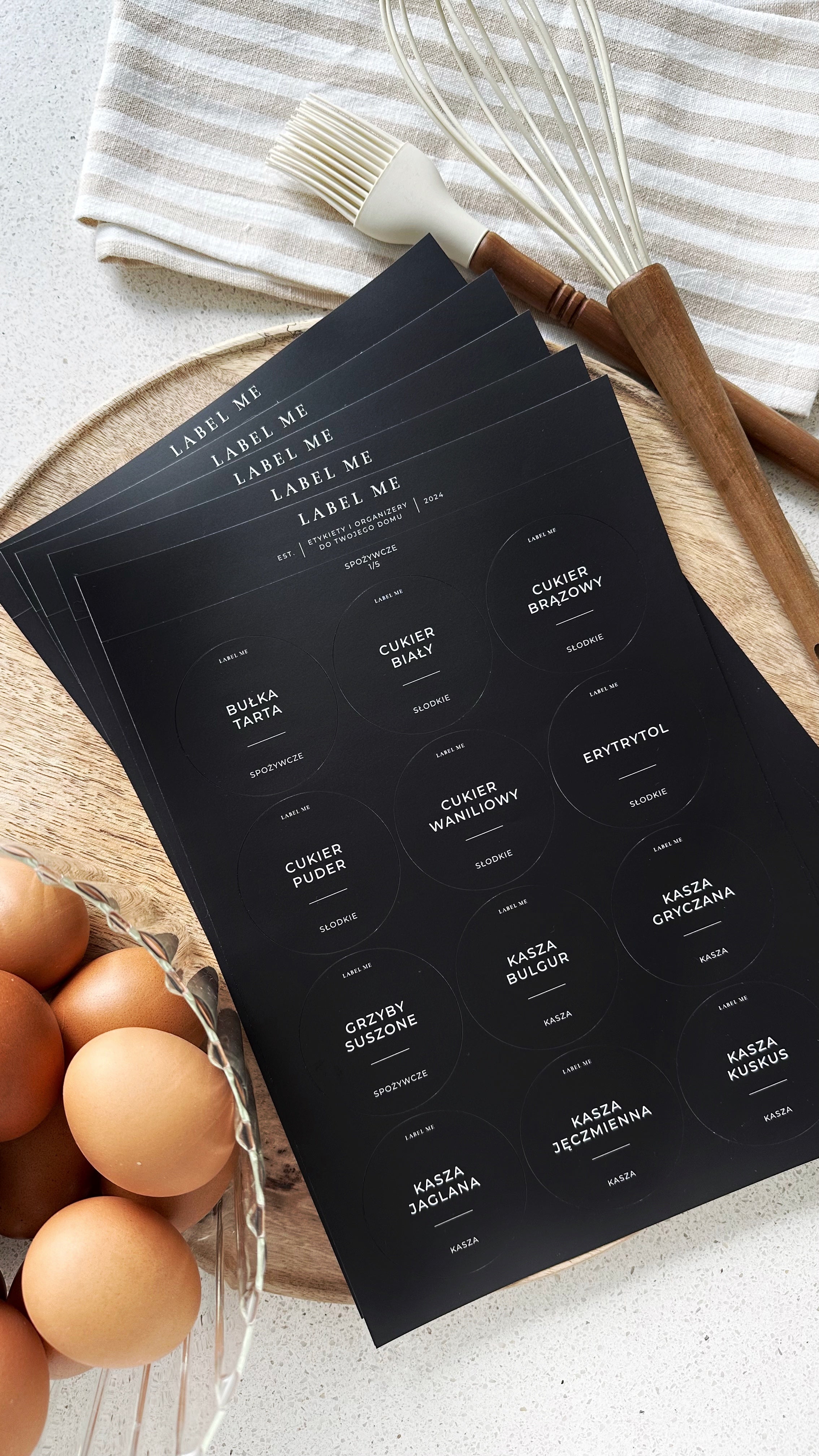 Etykiety SPOŻYWCZE - 84 szt. | Czarne | Okrągłe