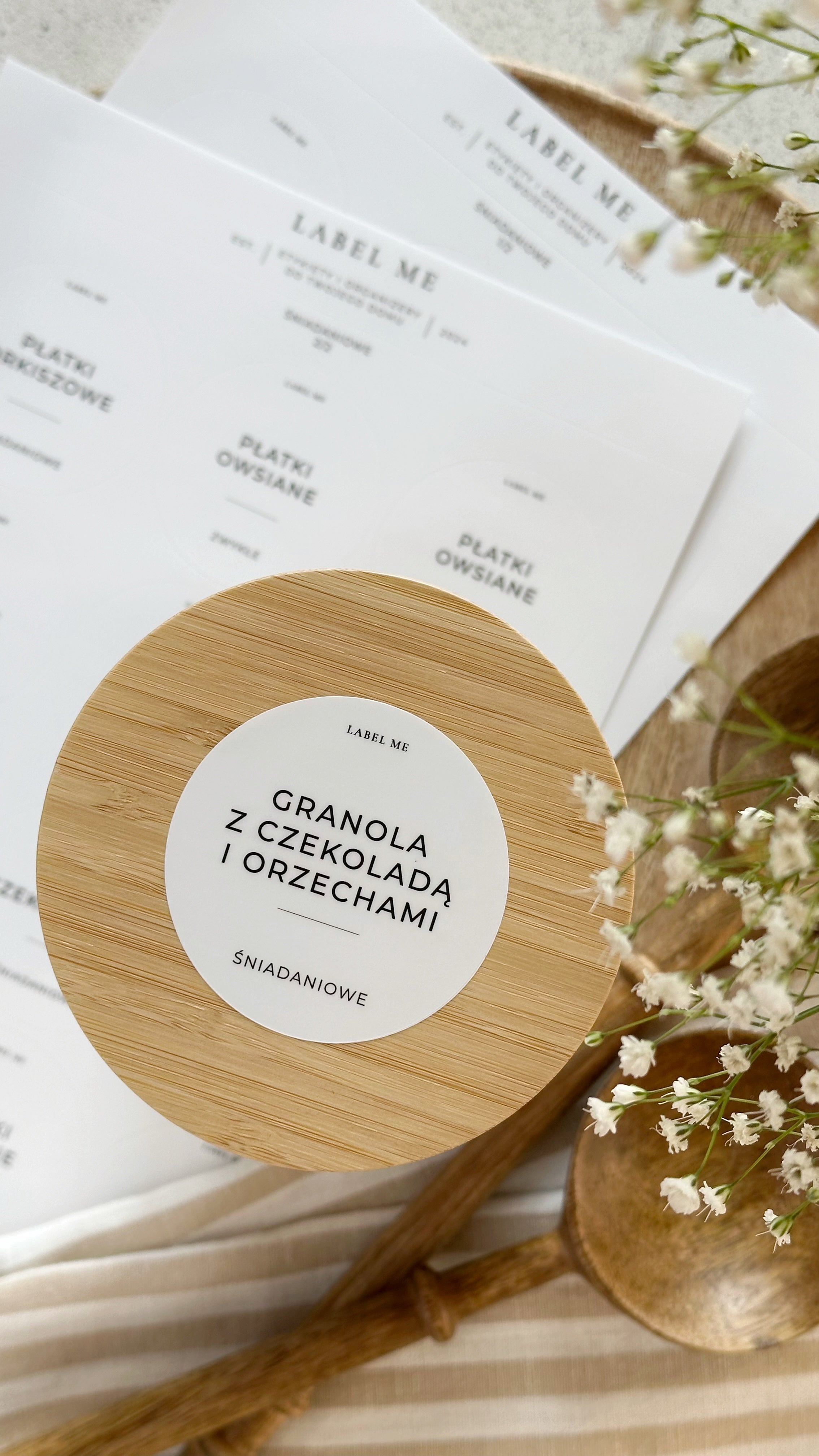 Etykiety ŚNIADANIOWE - 48 szt. | Białe | Okrągłe