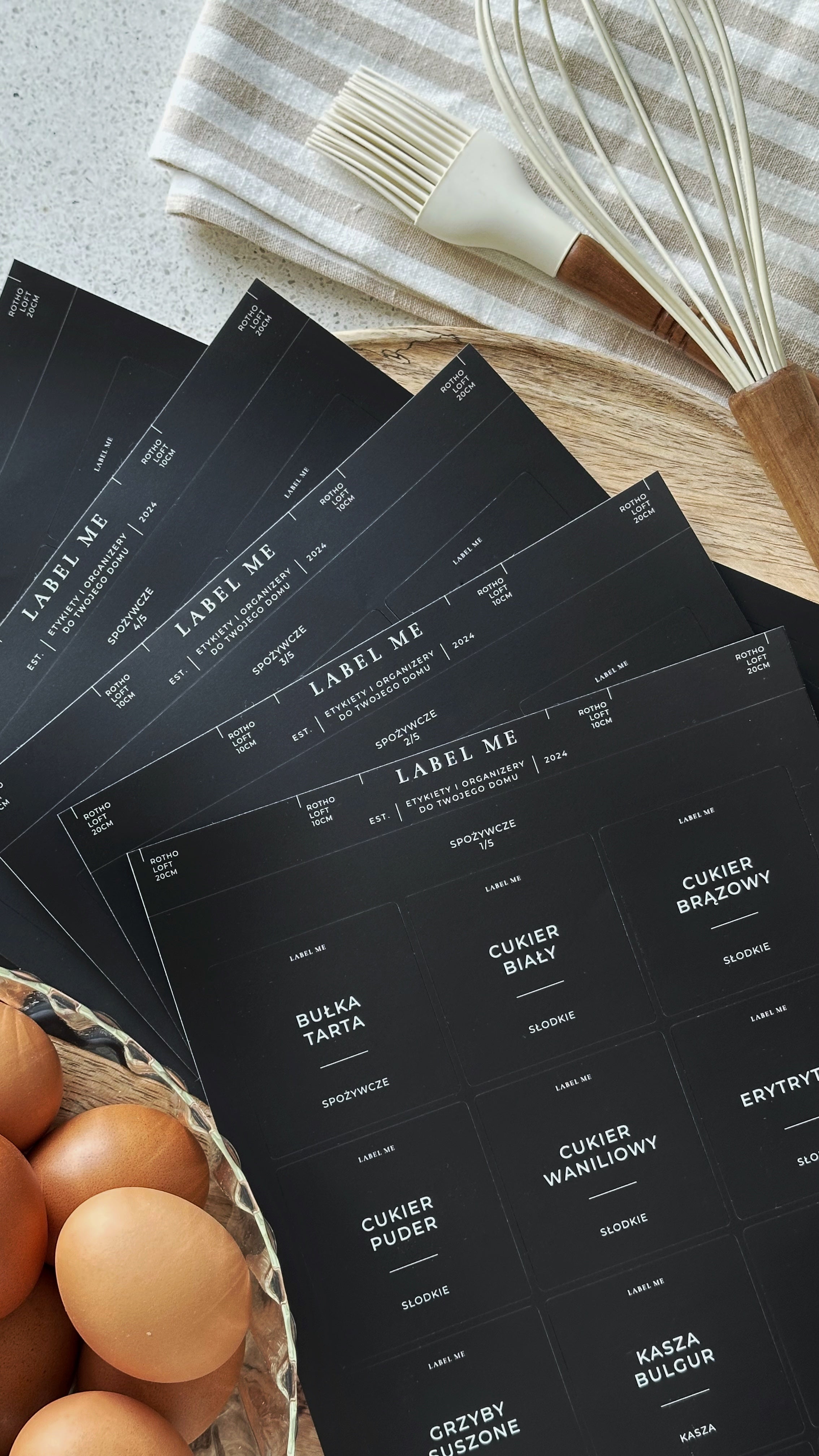 Etykiety SPOŻYWCZE - 84 szt. | Czarne | Kwadratowe