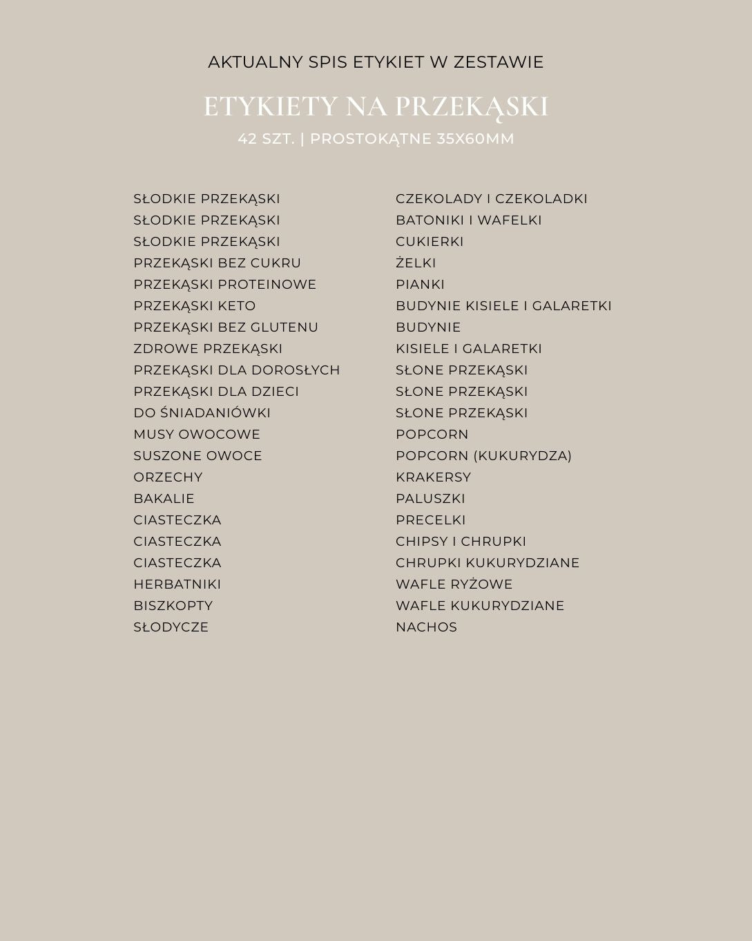 Etykiety NA PRZEKĄSKI - 42 szt. | Czarne | Prostokątne