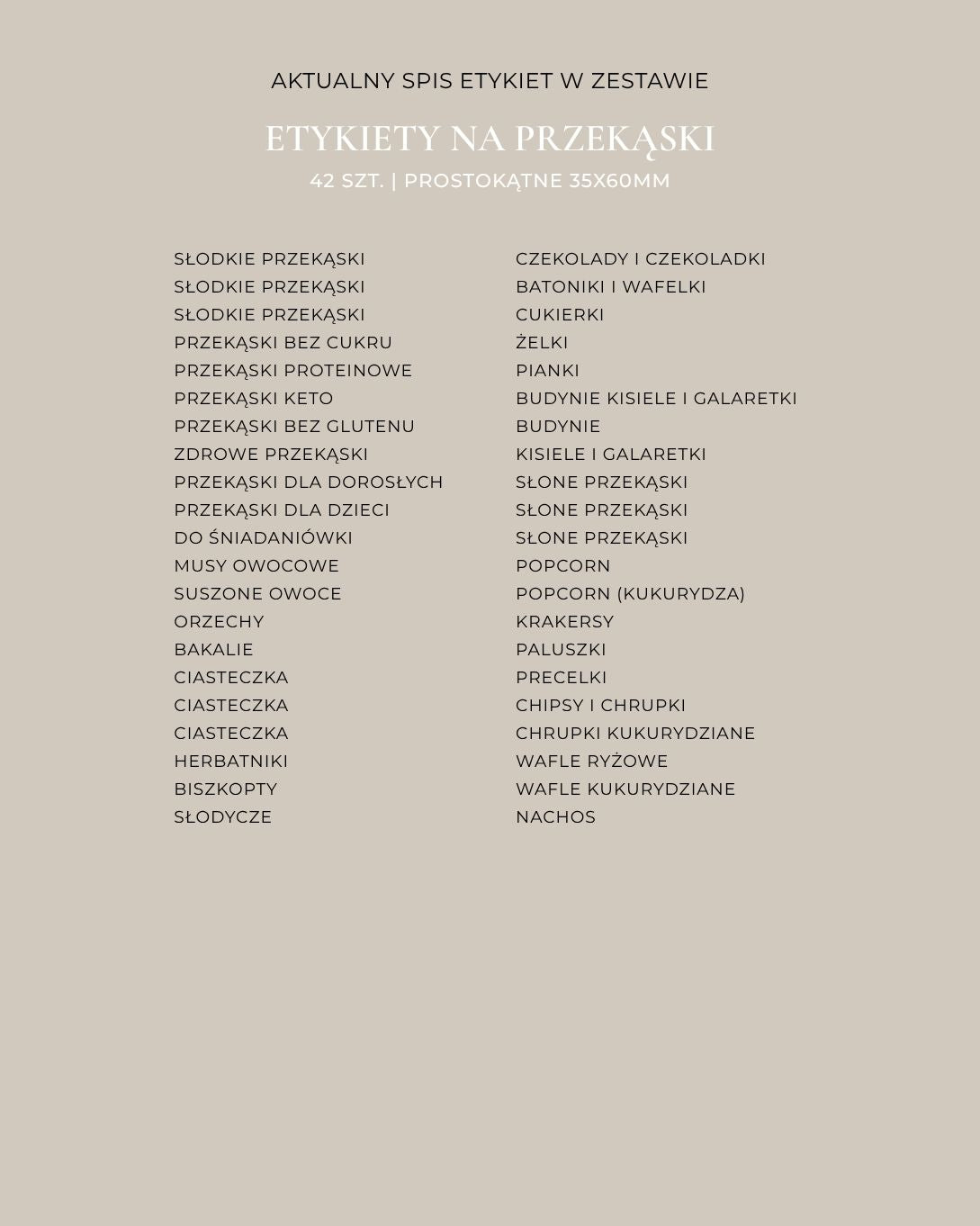 Etykiety NA PRZEKĄSKI - 42 szt. | Białe | Prostokątne