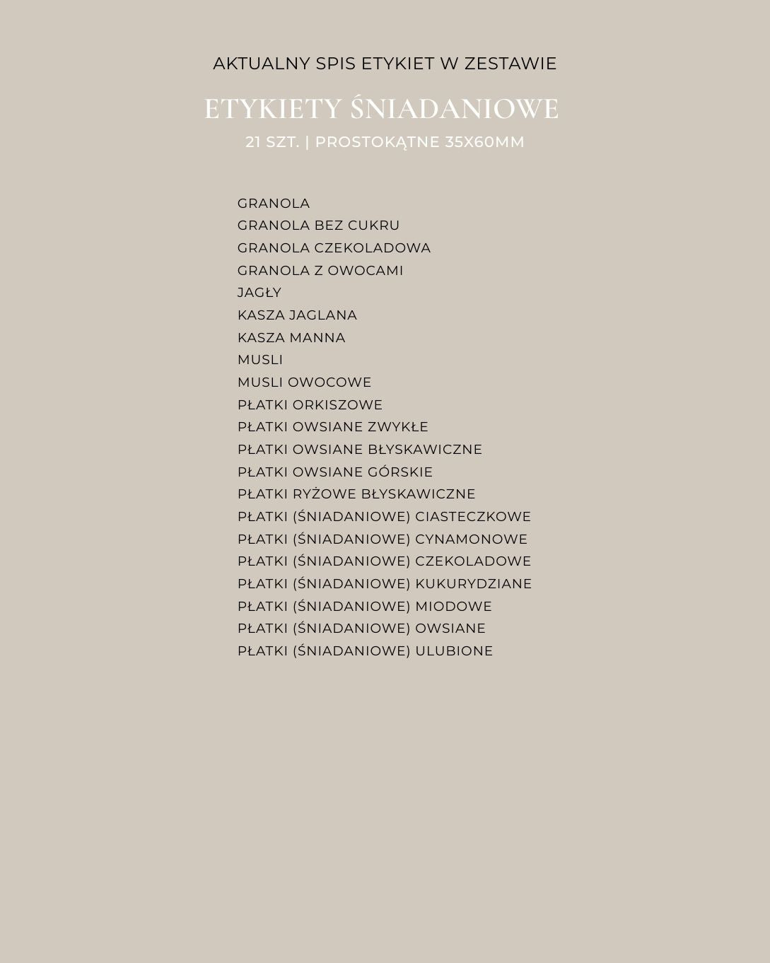 Etykiety ŚNIADANIOWE - 21 szt. | Czarne | Prostokątne