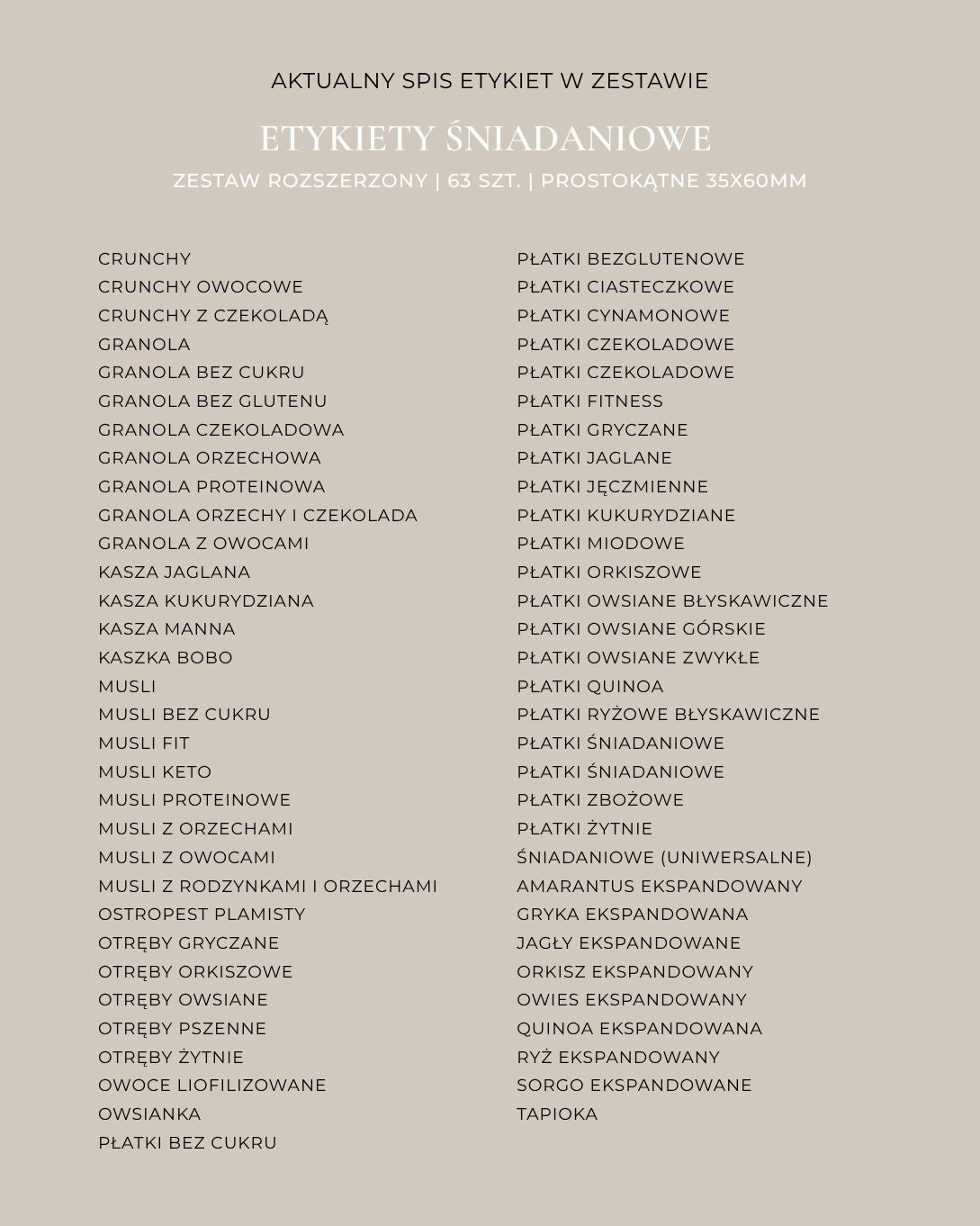 Etykiety ŚNIADANIOWE - 63 szt. | Czarne | Prostokątne