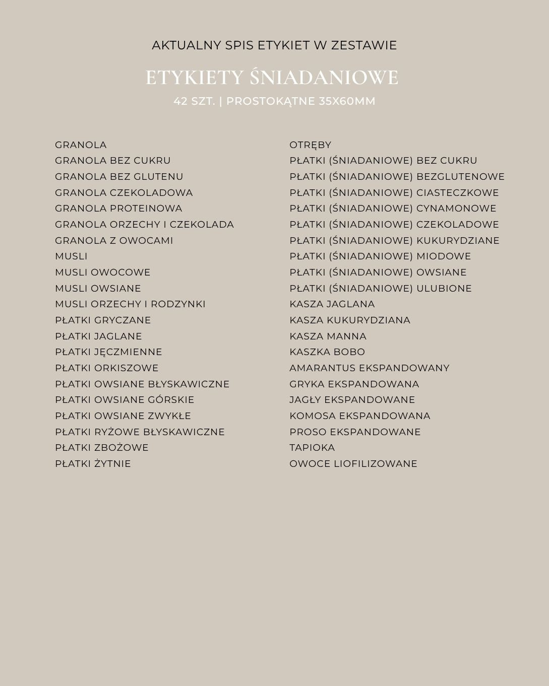 Etykiety ŚNIADANIOWE - 42 szt. | Czarne | Prostokątne