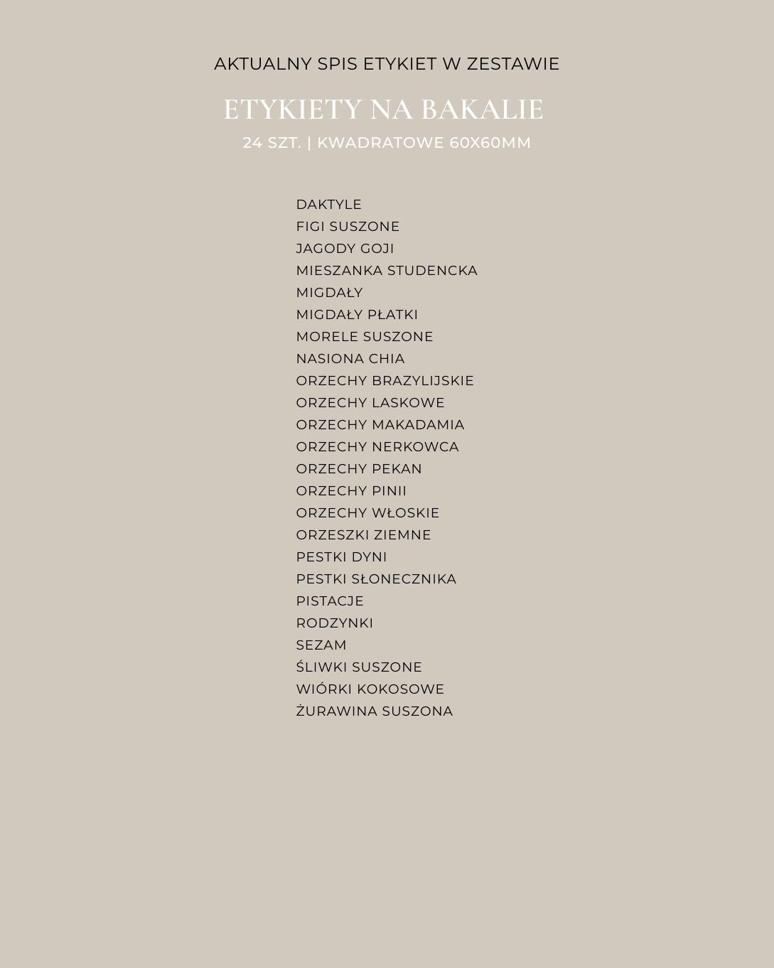 Etykiety na BAKALIE - 24 szt. | Czarne | Kwadratowe