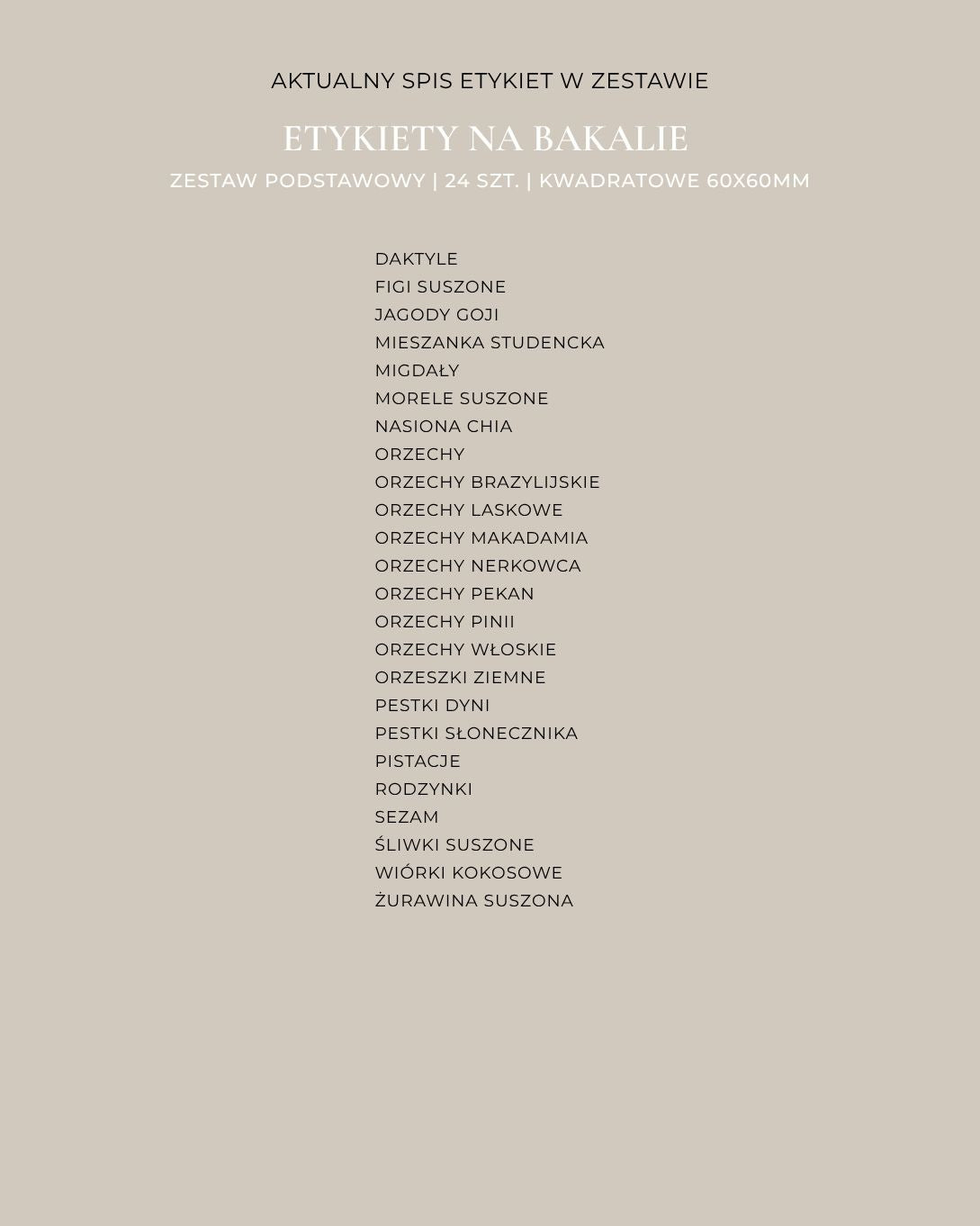 Etykiety na BAKALIE - 24 szt. | Białe | Kwadratowe