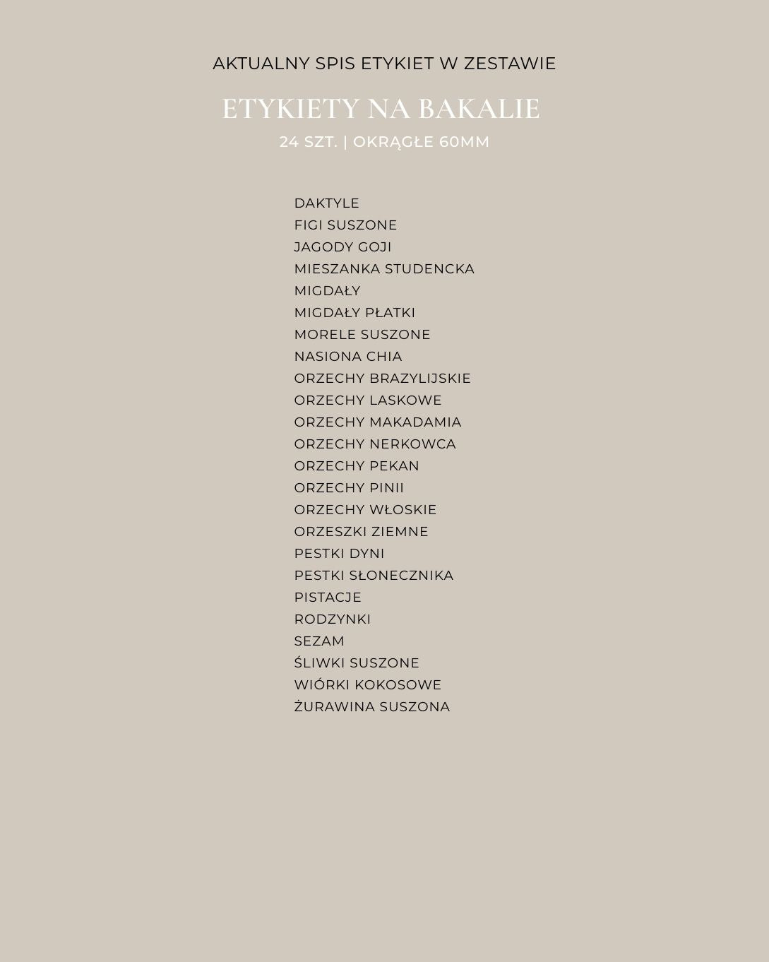 Etykiety na BAKALIE - 24 szt. | Białe | Okrągłe