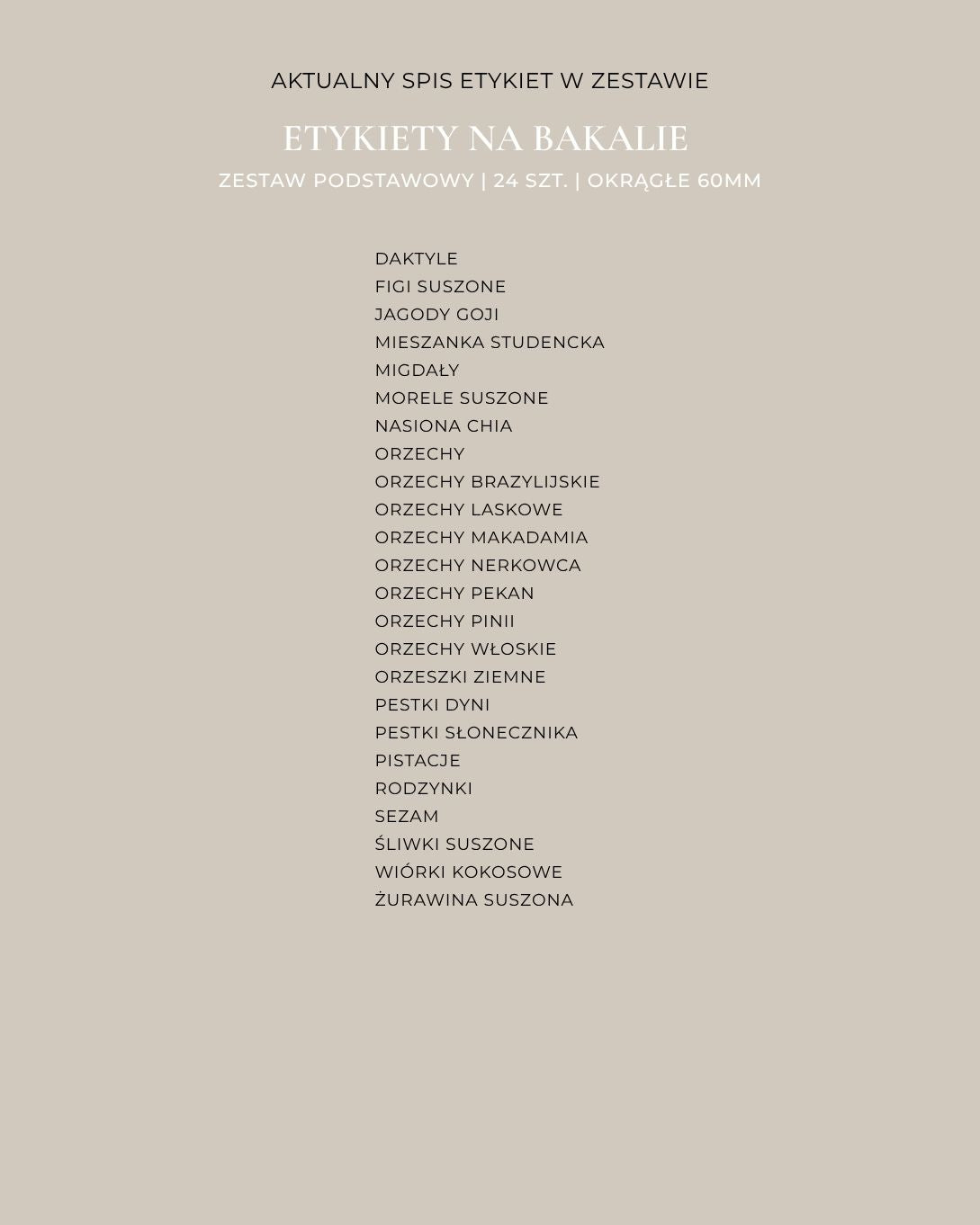 Etykiety na BAKALIE - 24 szt. | Białe | Okrągłe