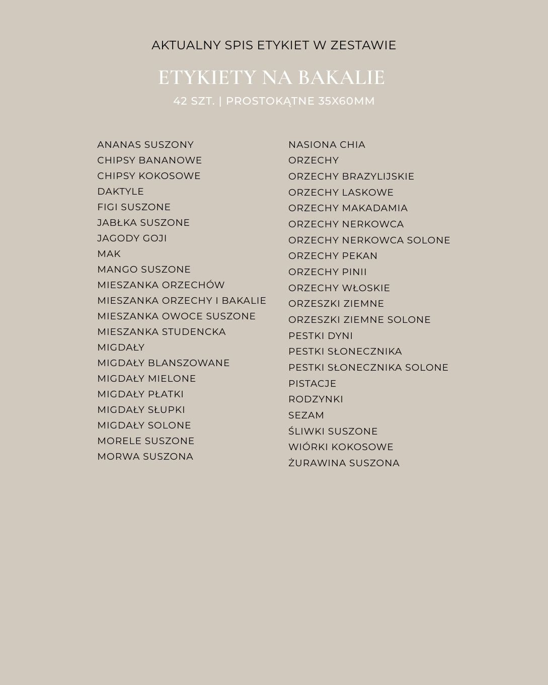 Etykiety na BAKALIE - 42 szt. | Białe | Prostokątne