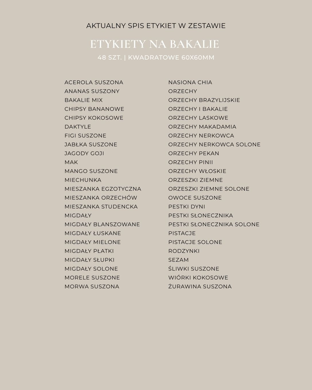 Etykiety na BAKALIE - 48 szt. | Białe | Kwadratowe