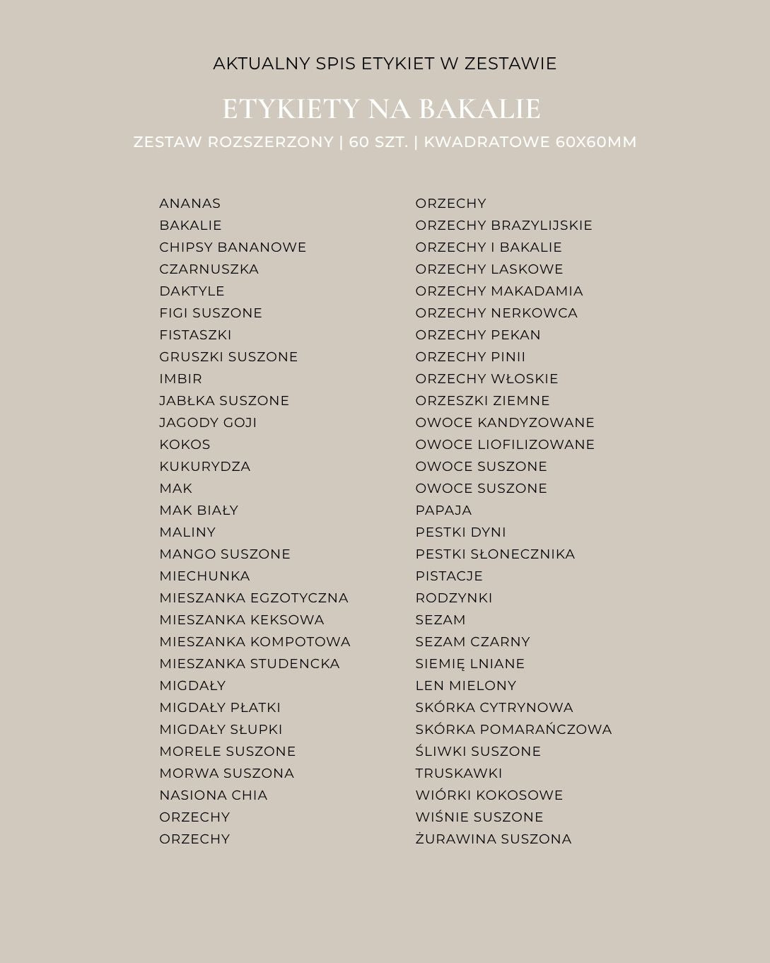 Etykiety na BAKALIE - 60 szt. | Białe | Kwadratowe