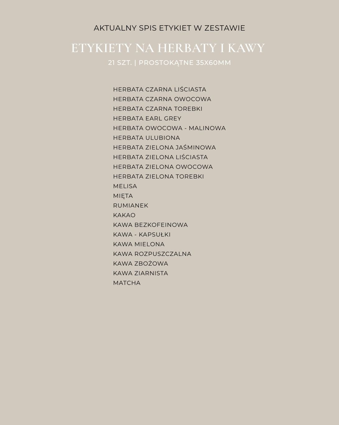 Etykiety na HERBATY I KAWY - 21 szt. | Czarne | Prostokątne