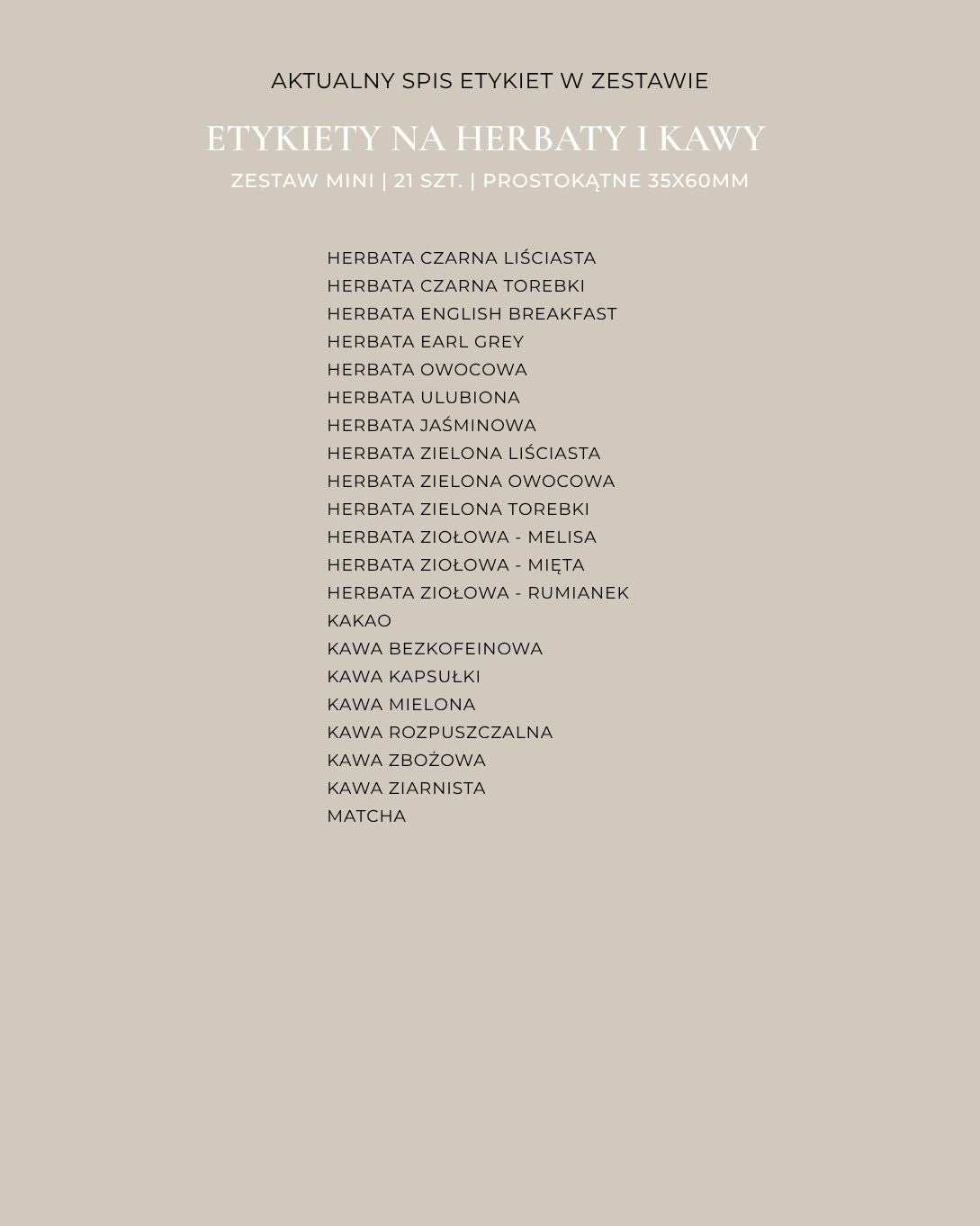 Etykiety na HERBATY I KAWY - 21 szt. | Białe | Prostokątne