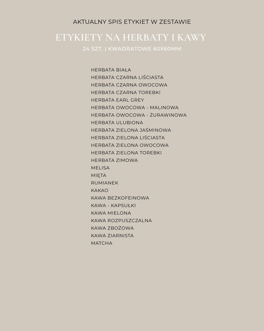 Etykiety na HERBATY I KAWY - 24 szt. | Czarne | Kwadratowe