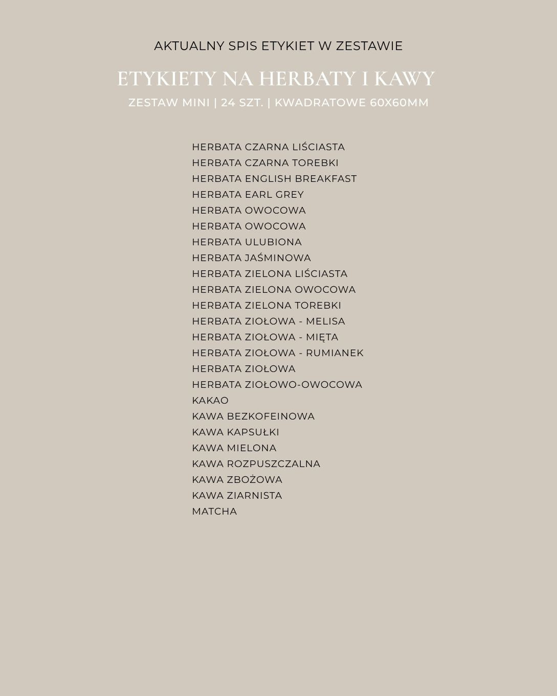 Etykiety na HERBATY I KAWY - 24 szt. | Białe | Kwadratowe