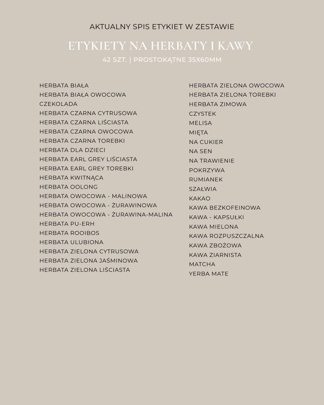 Etykiety na HERBATY I KAWY - 42 szt. | Białe | Prostokątne