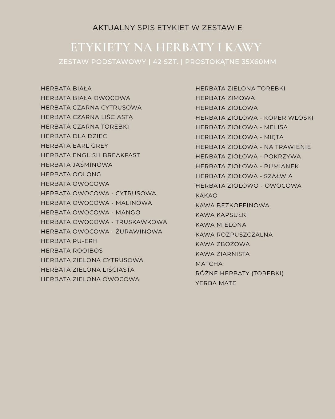 Etykiety na HERBATY I KAWY - 42 szt. | Białe | Prostokątne