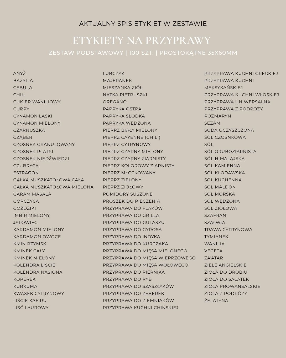 Etykiety na PRZYPRAWY - 100 szt. | Czarne | Prostokątne