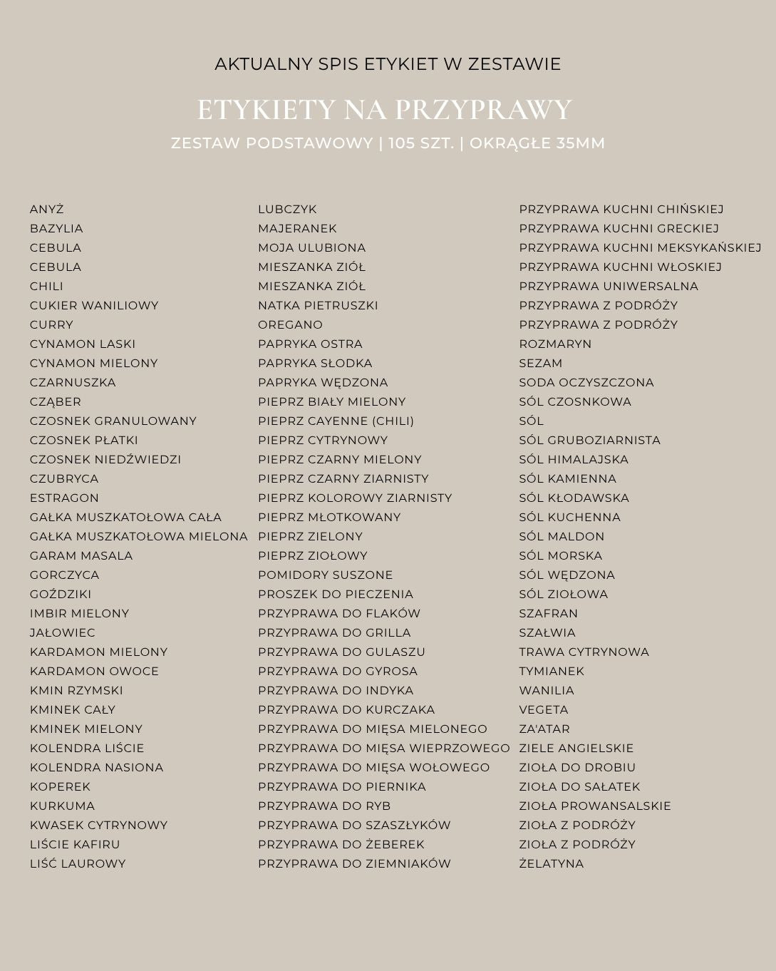 Etykiety na PRZYPRAWY - 105 szt. | Czarne | Okrągłe