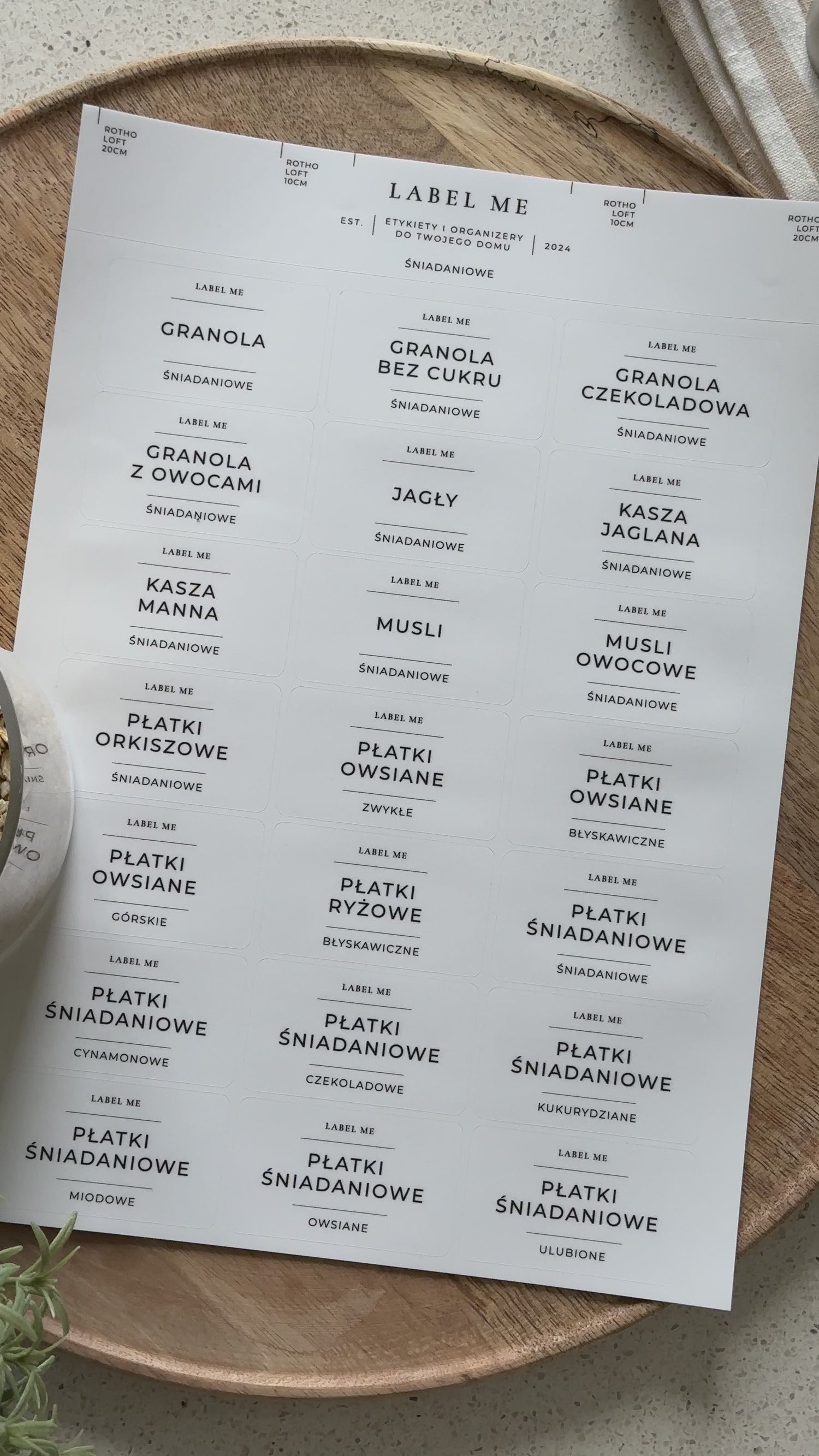 Etykiety ŚNIADANIOWE - 21 szt. | Białe | Prostokątne