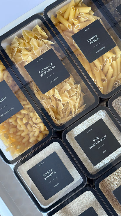 Etykiety SPOŻYWCZE - 84 szt. | Czarne | Kwadratowe