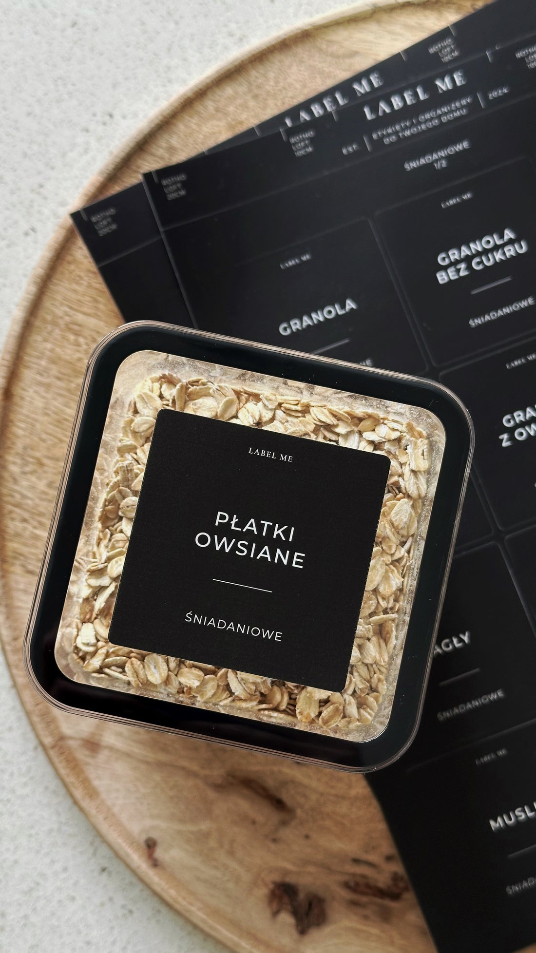 Etykiety ŚNIADANIOWE - 48 szt. | Czarne | Kwadratowe