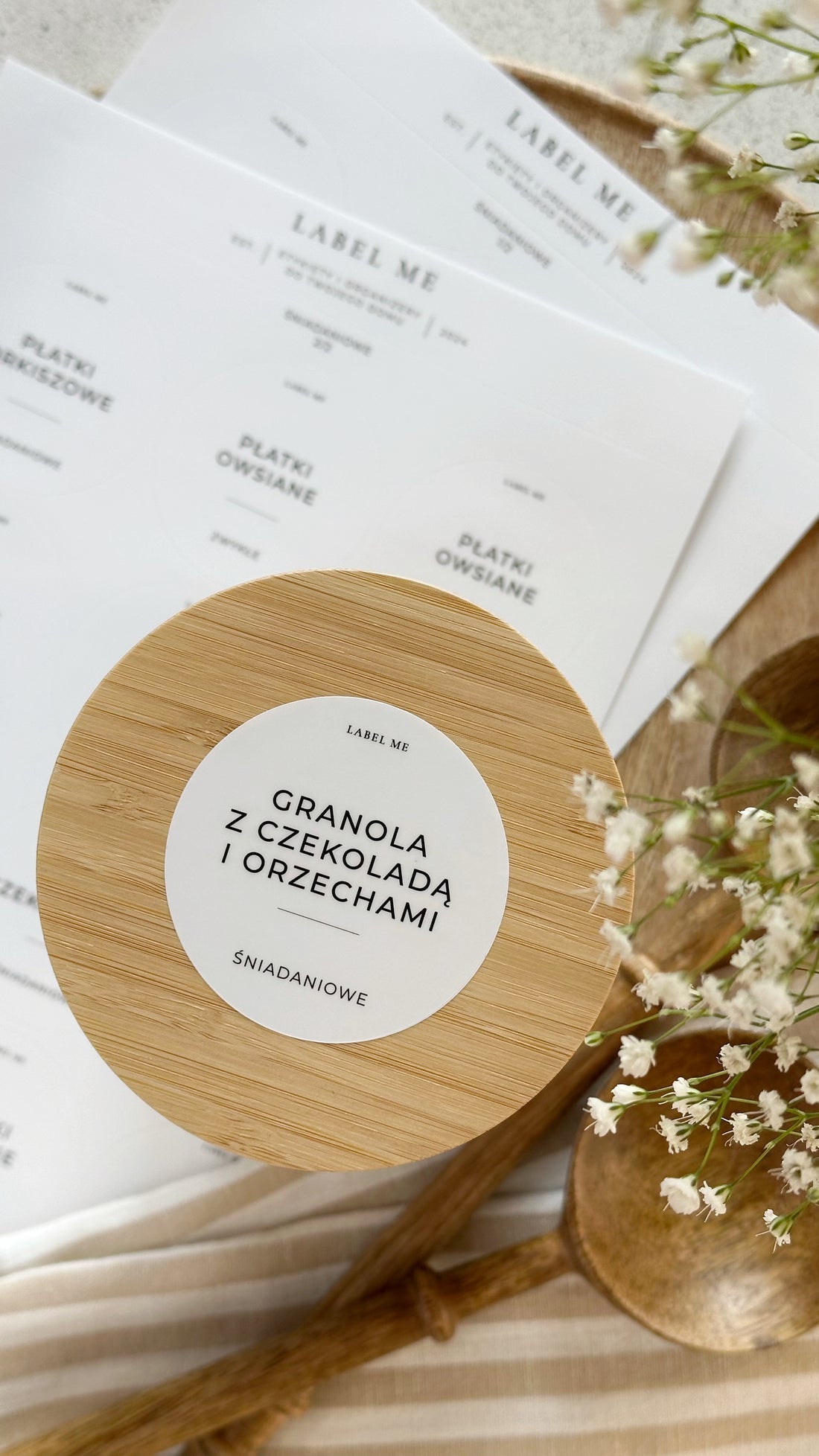 Etykiety ŚNIADANIOWE - 48 szt. | Białe | Okrągłe