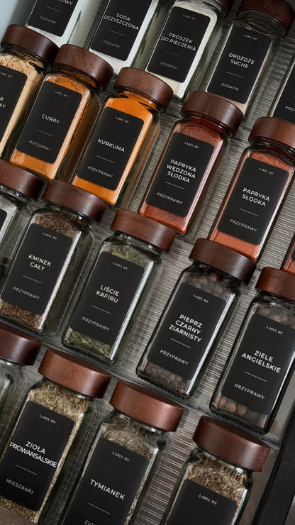 Etykiety na PRZYPRAWY - 100 szt. | Czarne | Prostokątne