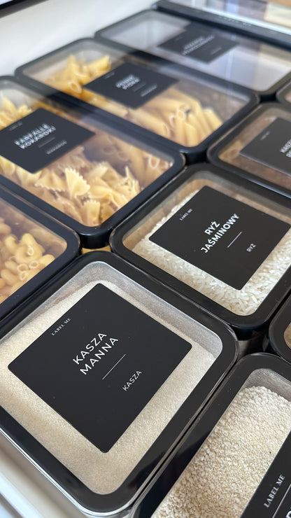 Etykiety SPOŻYWCZE - 84 szt. | Czarne | Kwadratowe