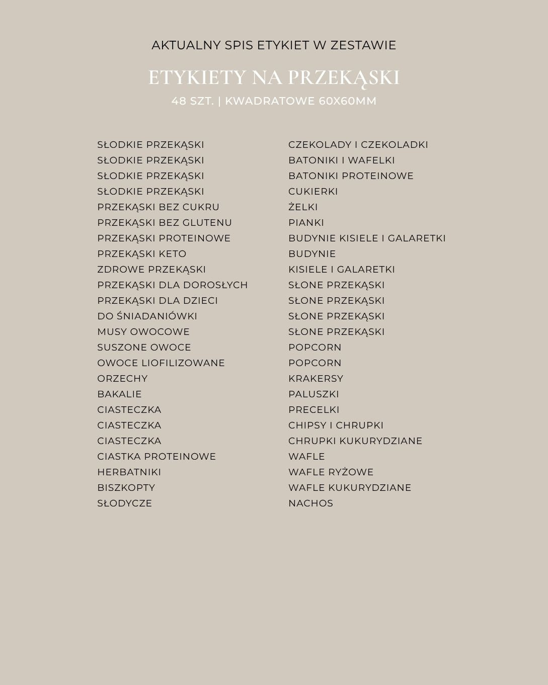 Etykiety NA PRZEKĄSKI - 48 szt. | Czarne | Kwadratowe