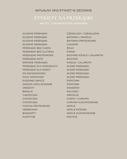 Etykiety NA PRZEKĄSKI - 48 szt. | Czarne | Kwadratowe