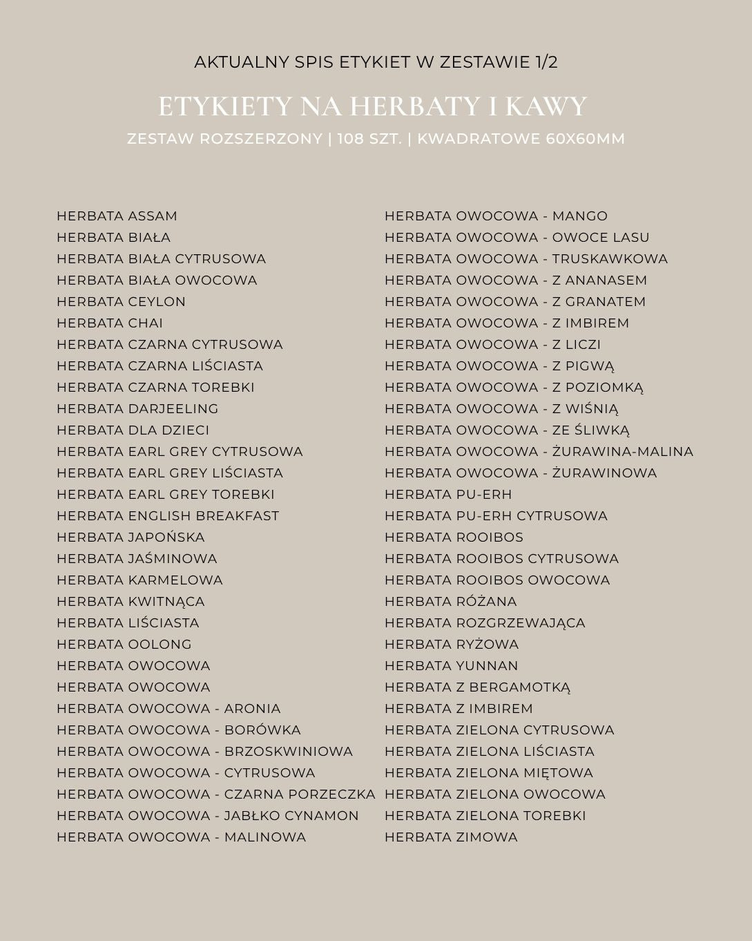 Etykiety na HERBATY I KAWY - 108 szt. | Czarne | Kwadratowe