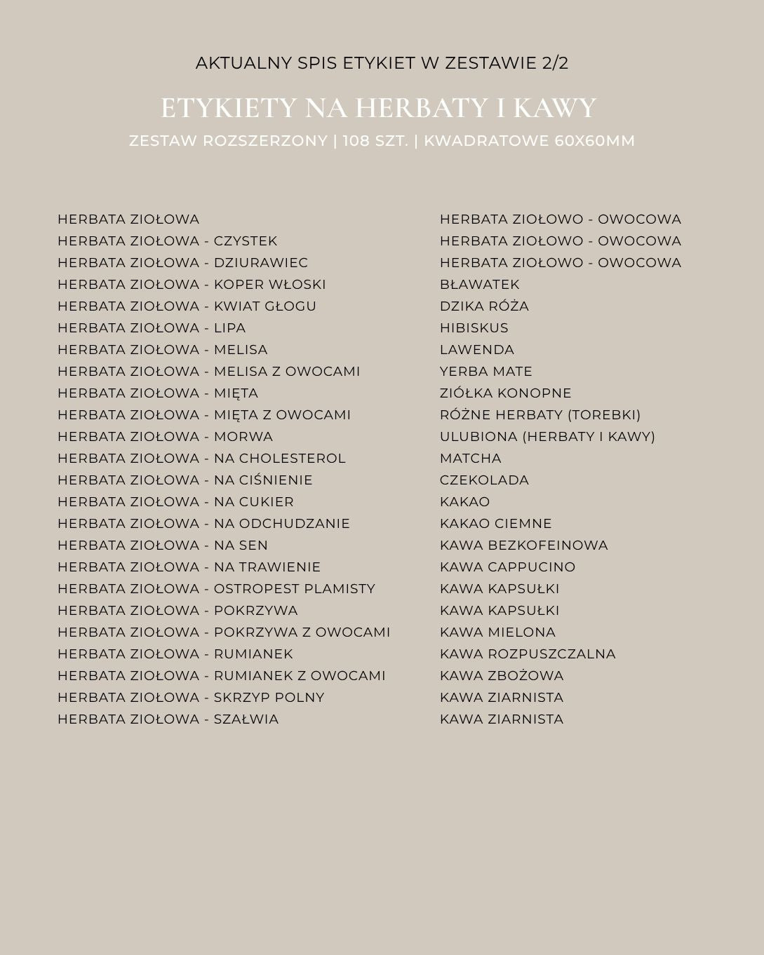 Etykiety na HERBATY I KAWY - 108 szt. | Czarne | Kwadratowe