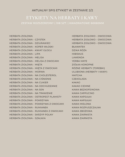 Etykiety na HERBATY I KAWY - 108 szt. | Czarne | Kwadratowe