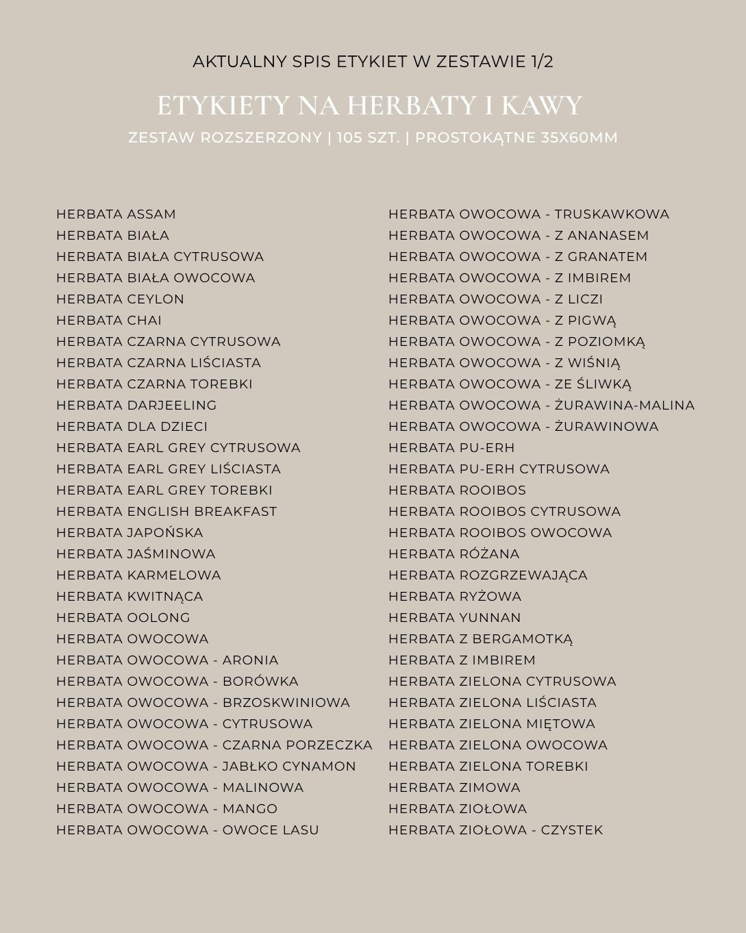 Etykiety na HERBATY I KAWY - 105 szt. | Czarne | Prostokątne