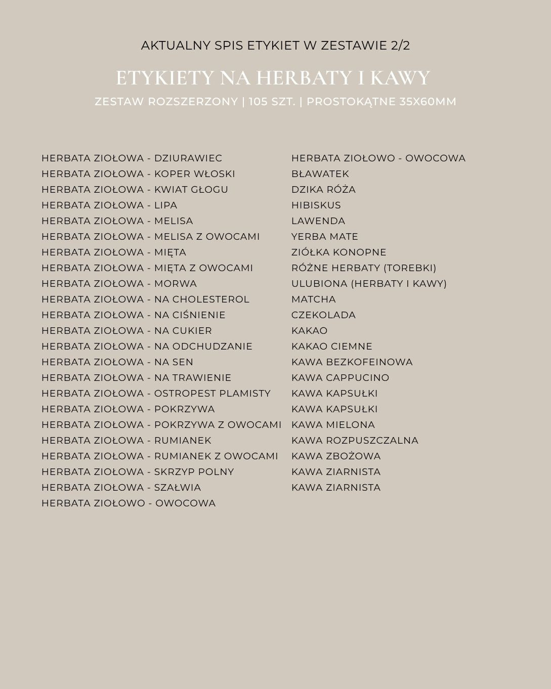 Etykiety na HERBATY I KAWY - 105 szt. | Czarne | Prostokątne