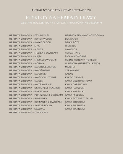 Etykiety na HERBATY I KAWY - 105 szt. | Czarne | Prostokątne