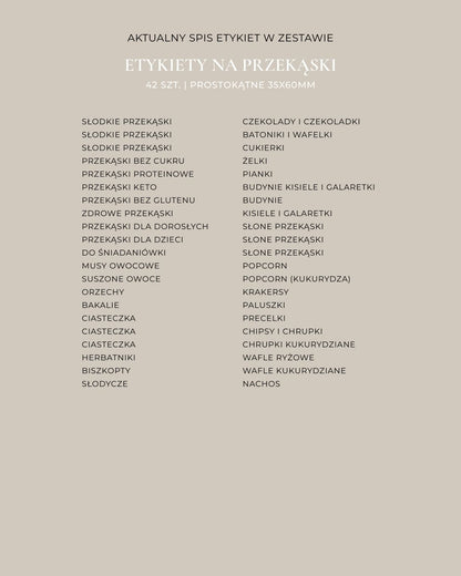 Etykiety NA PRZEKĄSKI - 42 szt. | Białe | Prostokątne