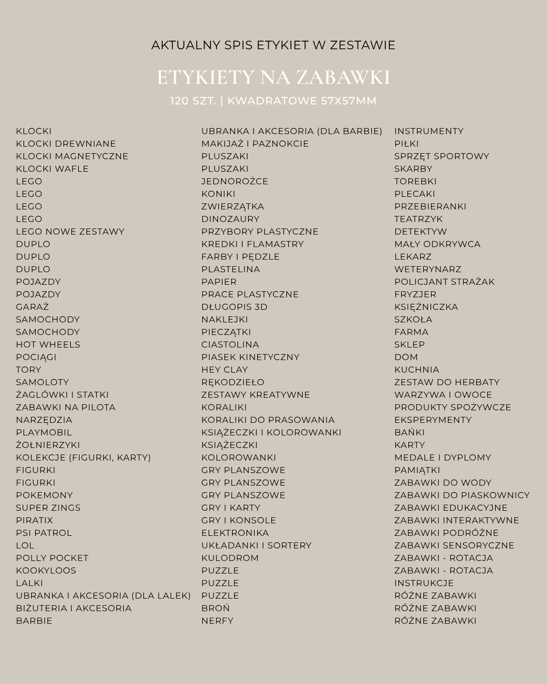 Etykiety NA ZABAWKI - 120 szt. | Białe | Kwadratowe