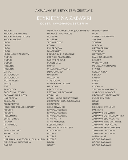 Etykiety NA ZABAWKI - 120 szt. | Białe | Kwadratowe